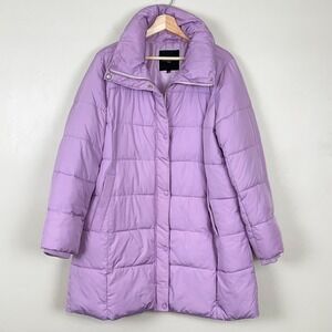 Talbots Lilac Puffer Jacket Women X Quilted Goose Down‎ Pockets Zip Snap Purple